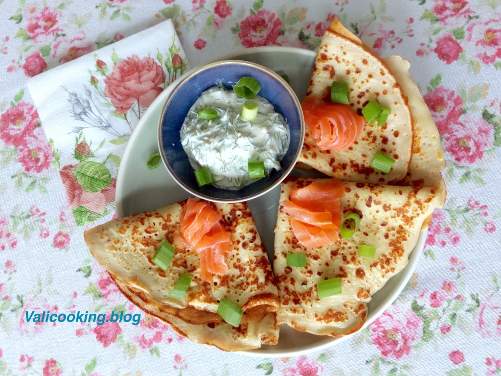 Buckwheat pancakes with salmon